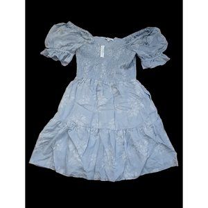 Madewell Smocked Lucie Mini Dress In Moody Blooms Color Dusty Pool Size Small